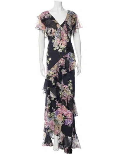 Pre-owned Teri Jon Floral Print Long Dress W/ Tags In Multicolor