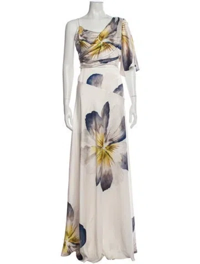 Pre-owned Teri Jon Floral Print Long Dress W/ Tags In Neutral