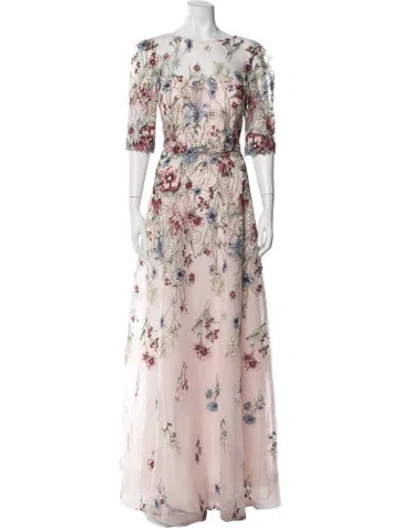 Pre-owned Teri Jon Floral Print Long Dress W/ Tags In Pink