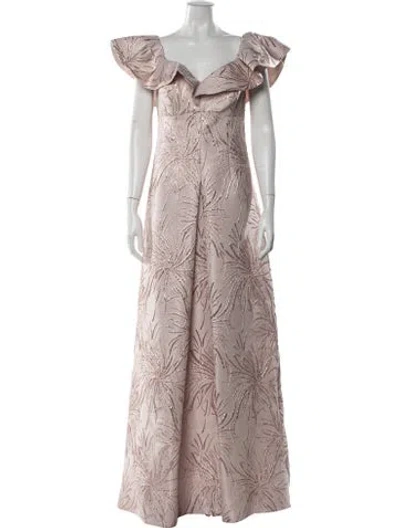 Pre-owned Teri Jon Floral Print Long Dress W/ Tags In Pink