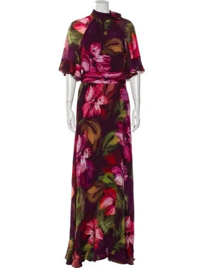 Pre-owned Teri Jon Floral Print Long Dress W/ Tags In Purple