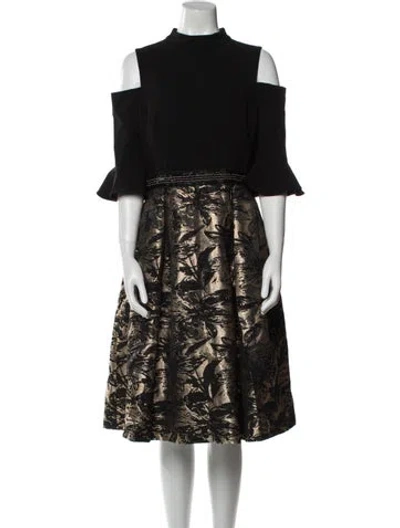 Pre-owned Teri Jon Floral Print Midi Length Dress In Black