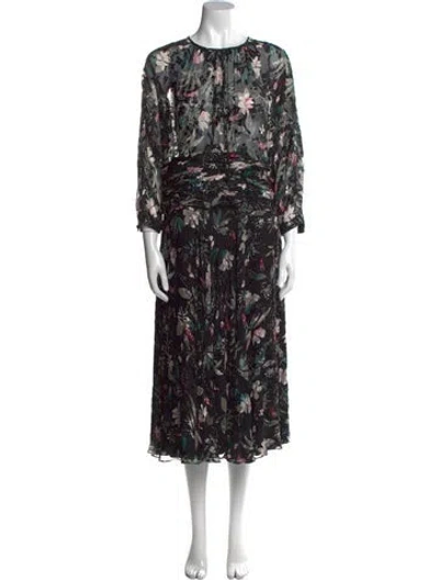 Pre-owned Teri Jon Floral Print Midi Length Dress In Black