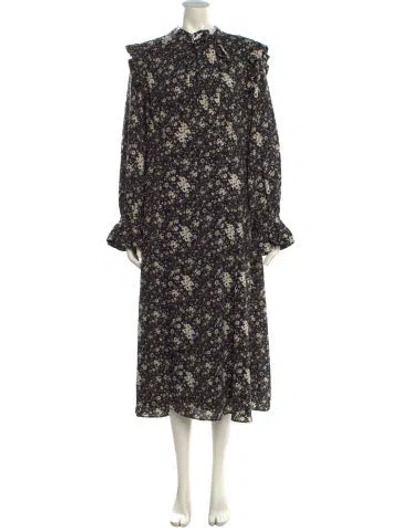Pre-owned Teri Jon Floral Print Midi Length Dress In Black