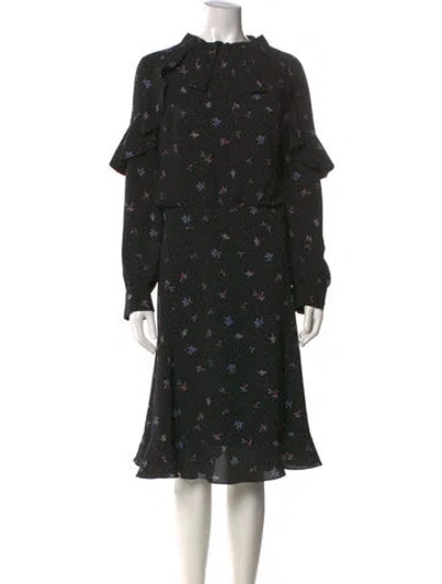 Pre-owned Teri Jon Floral Print Midi Length Dress In Black