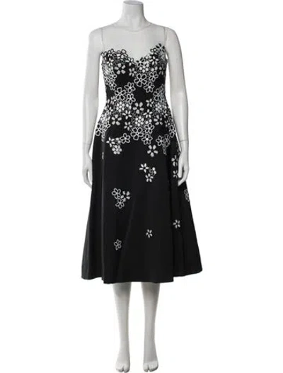 Pre-owned Teri Jon Floral Print Midi Length Dress In Black