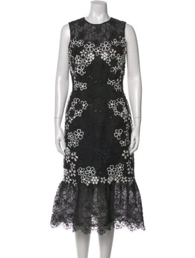 Pre-owned Teri Jon Floral Print Midi Length Dress In Black