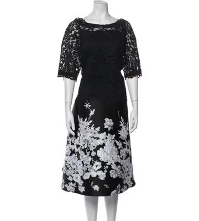 Pre-owned Teri Jon Floral Print Midi Length Dress In Black
