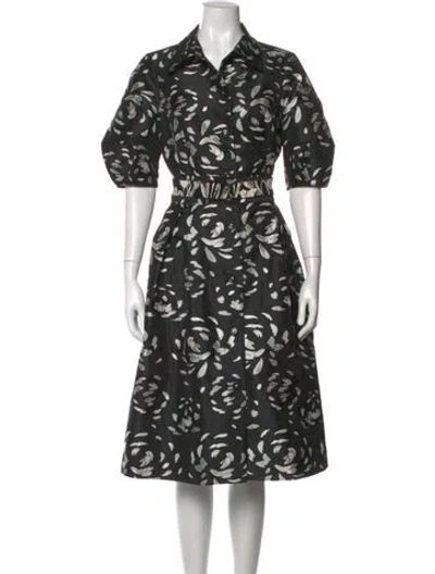 Pre-owned Teri Jon Floral Print Midi Length Dress In Black