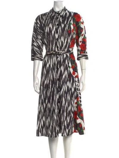 Pre-owned Teri Jon Floral Print Midi Length Dress In Black