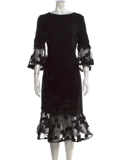 Pre-owned Teri Jon Floral Print Midi Length Dress In Black
