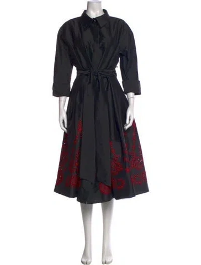 Pre-owned Teri Jon Floral Print Midi Length Dress In Black