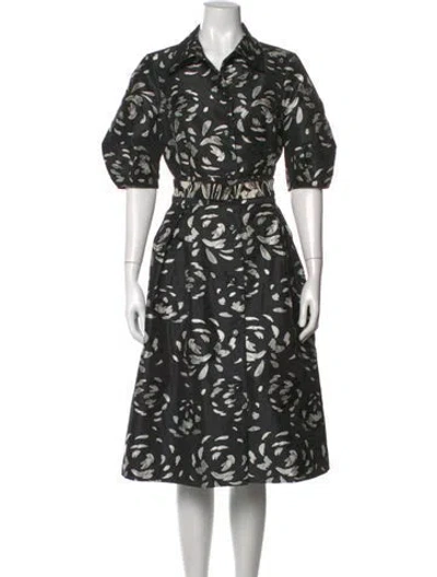 Pre-owned Teri Jon Floral Print Midi Length Dress In Black