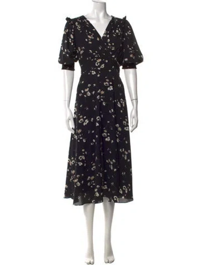 Pre-owned Teri Jon Floral Print Midi Length Dress In Black