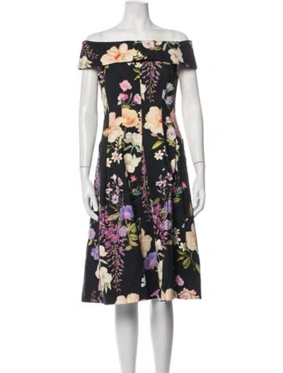 Pre-owned Teri Jon Floral Print Midi Length Dress In Black
