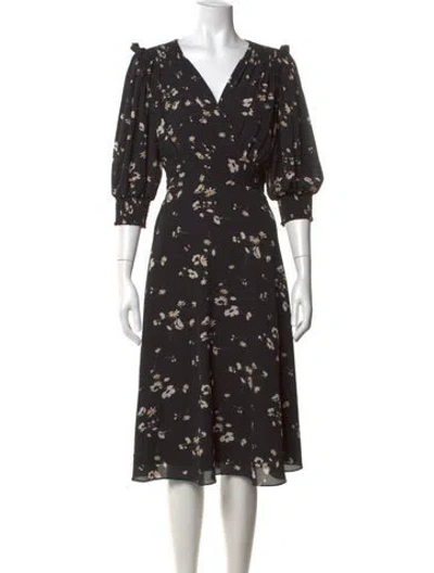 Pre-owned Teri Jon Floral Print Midi Length Dress In Black