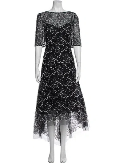 Pre-owned Teri Jon Floral Print Midi Length Dress In Black