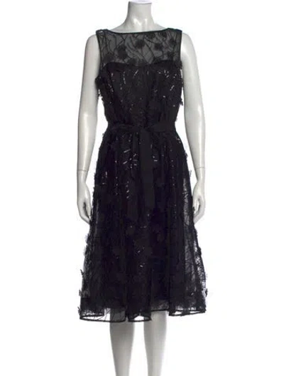 Pre-owned Teri Jon Floral Print Midi Length Dress In Black