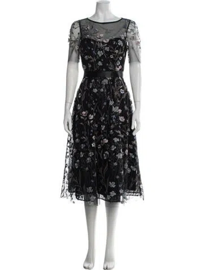 Pre-owned Teri Jon Floral Print Midi Length Dress In Black
