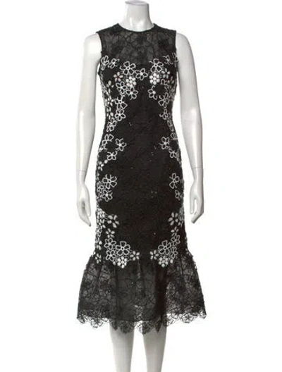 Pre-owned Teri Jon Floral Print Midi Length Dress In Black