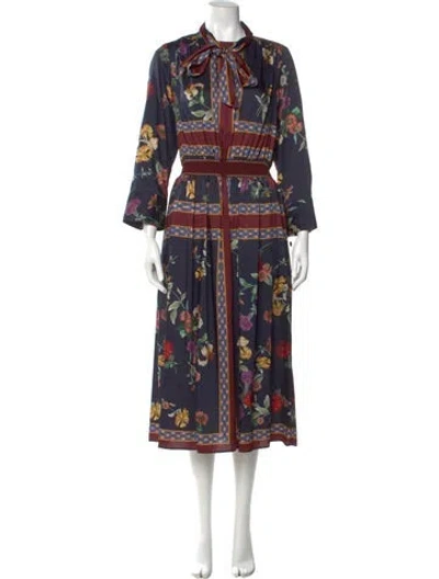 Pre-owned Teri Jon Floral Print Midi Length Dress In Blue