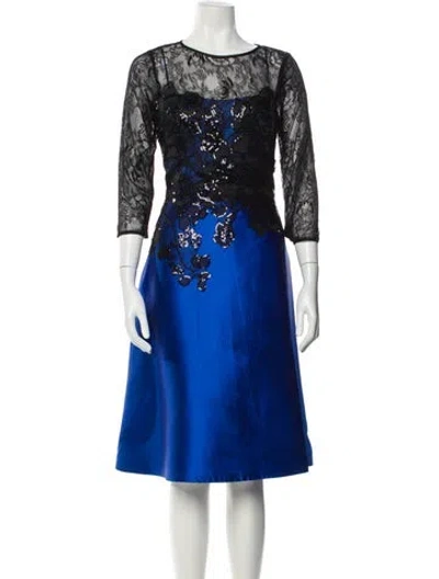 Pre-owned Teri Jon Floral Print Midi Length Dress In Blue