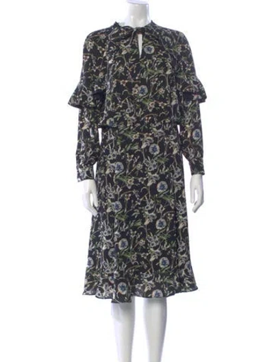 Pre-owned Teri Jon Floral Print Midi Length Dress In Blue