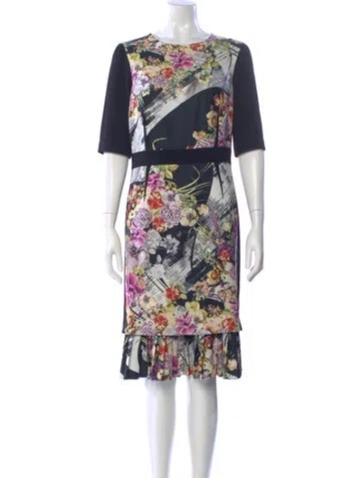 Pre-owned Teri Jon Floral Print Midi Length Dress In Blue