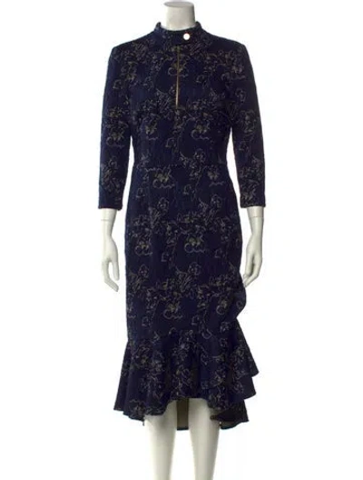 Pre-owned Teri Jon Floral Print Midi Length Dress In Blue