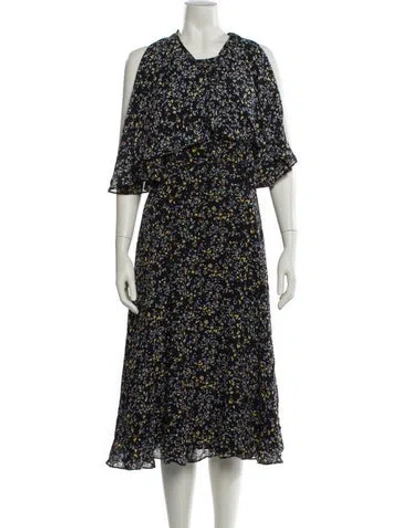 Pre-owned Teri Jon Floral Print Midi Length Dress In Blue