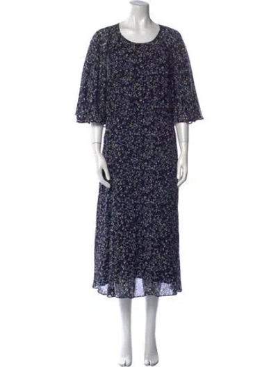 Pre-owned Teri Jon Floral Print Midi Length Dress In Blue