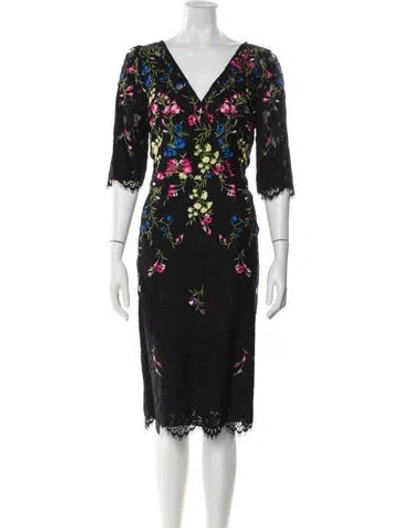 Pre-owned Teri Jon Floral Print Midi Length Dress In Blue