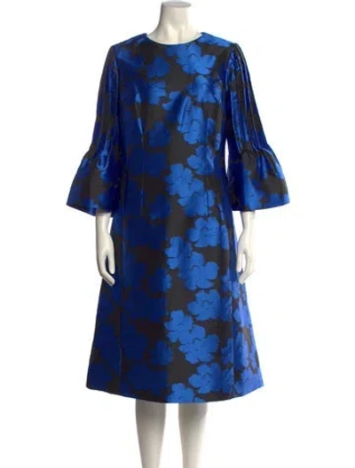 Pre-owned Teri Jon Floral Print Midi Length Dress In Blue