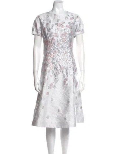 Pre-owned Teri Jon Floral Print Midi Length Dress In Blue