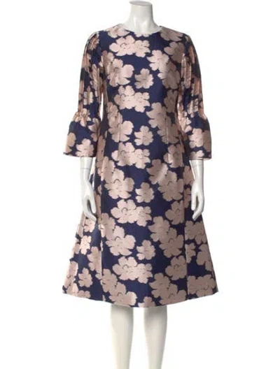 Pre-owned Teri Jon Floral Print Midi Length Dress In Blue