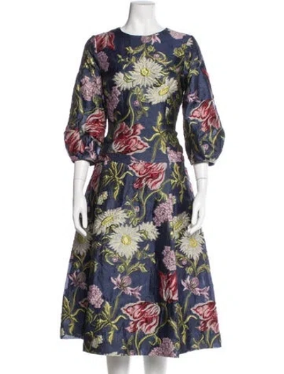 Pre-owned Teri Jon Floral Print Midi Length Dress In Blue