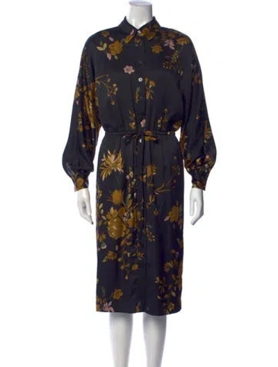 Pre-owned Teri Jon Floral Print Midi Length Dress In Blue