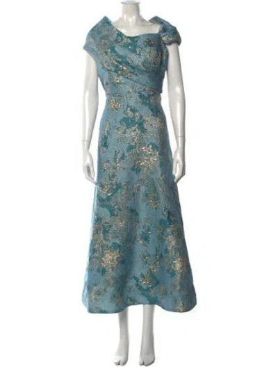 Pre-owned Teri Jon Floral Print Midi Length Dress In Blue