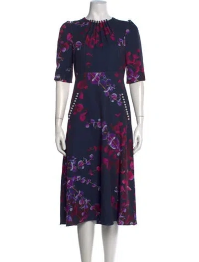 Pre-owned Teri Jon Floral Print Midi Length Dress In Blue