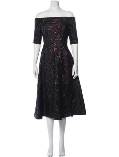 Pre-owned Teri Jon Floral Print Midi Length Dress In Blue