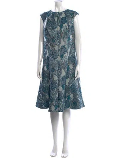 Pre-owned Teri Jon Floral Print Midi Length Dress In Blue