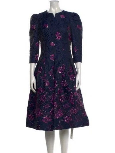 Pre-owned Teri Jon Floral Print Midi Length Dress In Blue