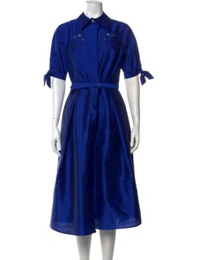 Pre-owned Teri Jon Floral Print Midi Length Dress In Blue