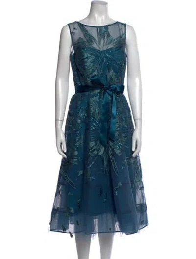 Pre-owned Teri Jon Floral Print Midi Length Dress In Blue