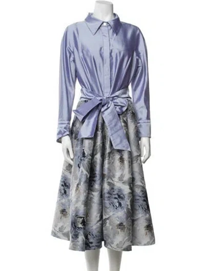 Pre-owned Teri Jon Floral Print Midi Length Dress In Blue