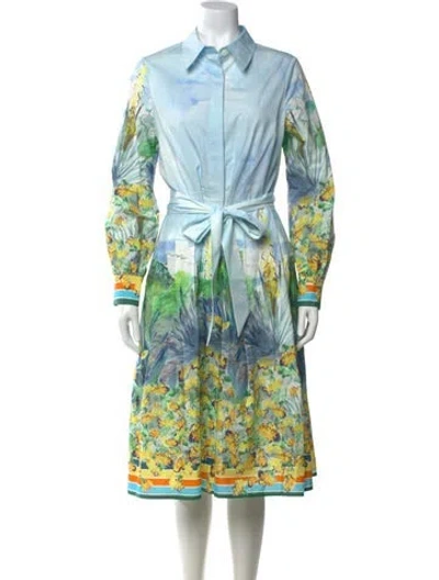 Pre-owned Teri Jon Floral Print Midi Length Dress In Blue