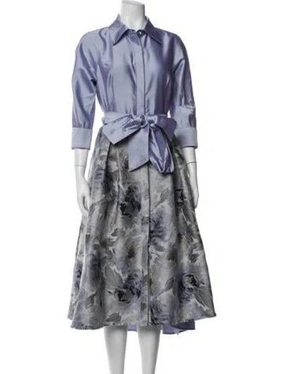 Pre-owned Teri Jon Floral Print Midi Length Dress In Blue/white
