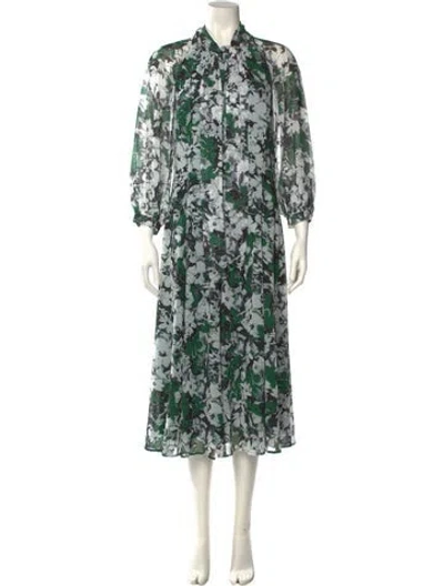Pre-owned Teri Jon Floral Print Midi Length Dress In Green
