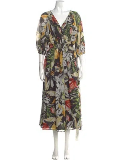 Pre-owned Teri Jon Floral Print Midi Length Dress In Green