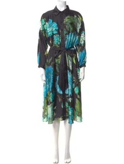 Pre-owned Teri Jon Floral Print Midi Length Dress In Green